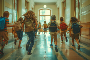 Back to School Fun: Kids Racing Through School Hallways