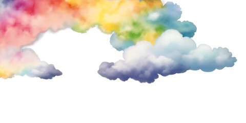 Watercolor rainbow cloud border with colorful fluffy clouds Transparent Background Images 