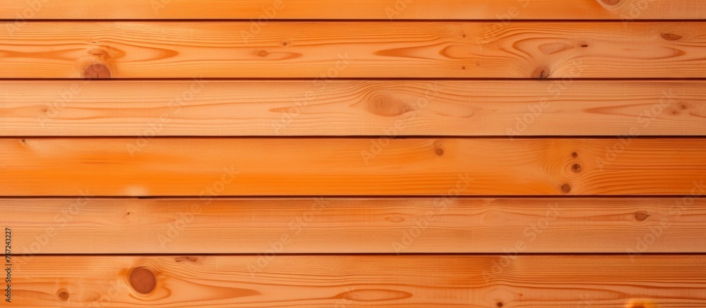 Poster A closeup shot of a brown hardwood plank wall with shades of amber and orange, featuring wood stain and a blurred background