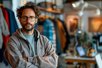 Chic Creator: Captivating Image of Fashion Designer in Collaborative Workspace