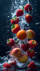 Fresh Berries Immersed in Sparkling Water - A Vibrant Summer Delight