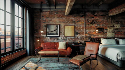Industrial Chic: Boutique Hotel's Edgy Interior with Brick Walls