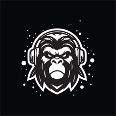 Gorilla black and white minimalist vector illustration