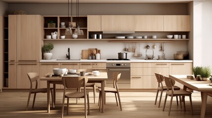 Spacious minimalist kitchen design with white decor and furniture for a modern aesthetic