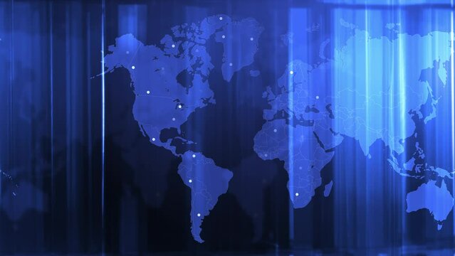 Animation of digital world map at a news studio
