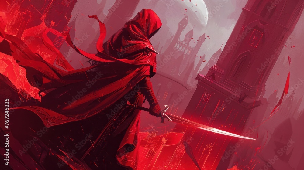 Poster appealing game label with striking red color and elongated shape