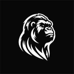 Gorilla head black and white illustration logo design