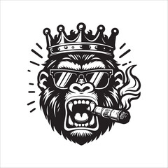  Gorilla head black and white illustration design