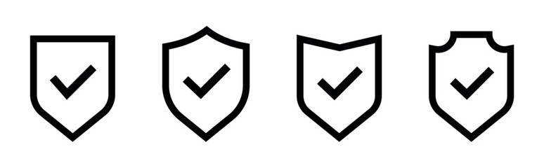 Shield with check mark icon set. Security shield protection symbol. Vector illustration