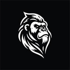  Gorilla head black and white illustration logo