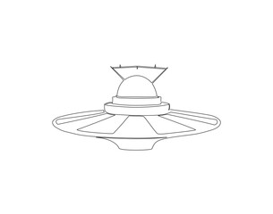 Continuous line drawing of UFO. One line of outer space concept. UFO continuous line art. Editable outline.
