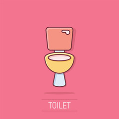 Toilet bowl icon in comic style. Hygiene cartoon vector illustration on isolated background. WC restroom splash effect sign business concept. © Lysenko.A