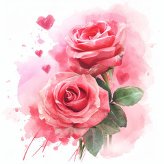 Watercolor Wash valentines day background realistic hyper detailed water color rose flowers