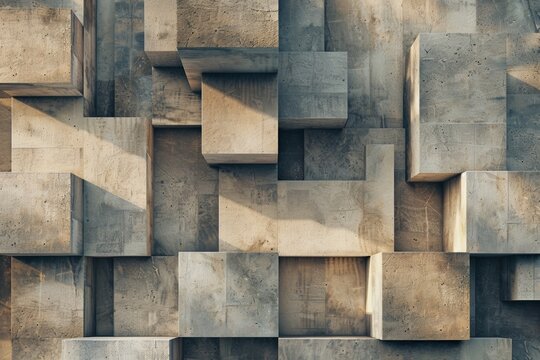 Seamless pattern with different sized interlocking concrete cubes © DigitalParadise