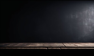 Blank blackboard with wooden frame on a dark wooden background.