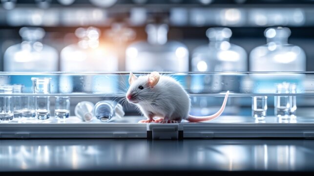 Awareness and healthcare, medicine development, forbidden tests on animals concept. Small white labo