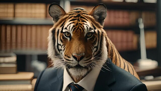 Portrait of a tiger dressed in a formal business suit