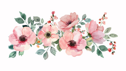 pink wreaths water color flower bouquet - obrazy, fototapety, plakaty
