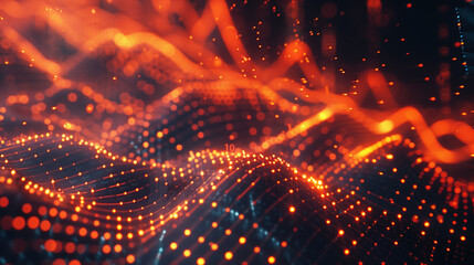 Abstract Glowing Digital Network Waves on Dark Background