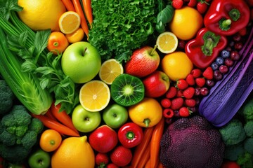 Vegetables and fruits on a light background - obrazy, fototapety, plakaty