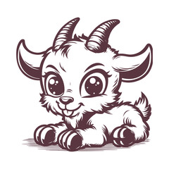 baby goat comic Vector illustration isolated on white background.