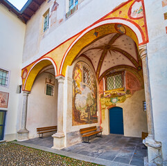 The frescoes in cloister of Madonna del Sasso Sanctuary, Orselina, Switzerland