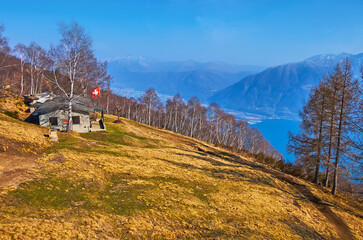 The small house on the montane meadow, Mount Cimetta, Locarno, Switzerland