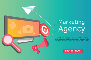 3D Vector Conceptual Illustration of Digital Marketing Agency, Advertising Campaign