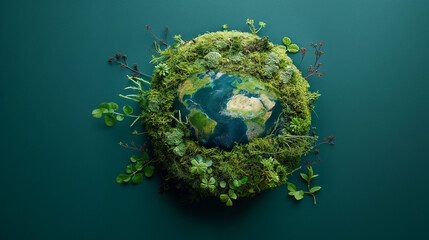 Obraz na płótnie Canvas Creative representation of Earth, covered in greenery and plants, symbolizing the planet’s natural beauty and the importance of preserving its ecosystems