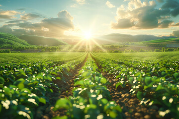Bioengineered crops, droughtresistant, expansive farmland, food security, sunny, wide shot - obrazy, fototapety, plakaty