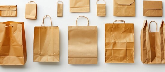 Different kraft paper bags separated on a white backdrop - Powered by Adobe