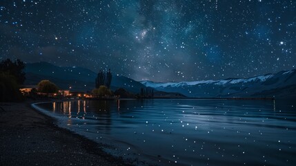 beautiful star-filled night with a large lake