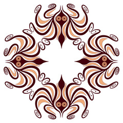 Geometrical animal ornament or frame with stylized octopuses with spiral tentacles. Ethnic Ancient Greek Cretan Minoan style. Isolated vector illustration.