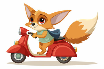 cute fennec fox riding a vespa vector illustration