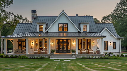 Sleek and Stunning Luxury Modern Farmhouse Style Home with generative ai - obrazy, fototapety, plakaty