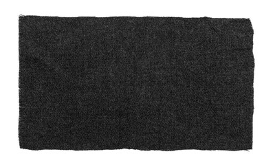 A piece of torn black fabric on a white background. Dark isolate.material for sewing clothes