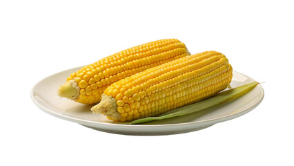 Closeup of corn on plate isolated on Transparent background.