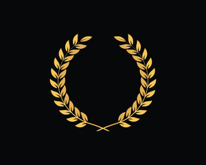 Gold laurel wreath, winner award set vector illustration. Golden branch of olive leaves or stars of victory symbol, insignia emblem decoration design, triumph honor champion prize