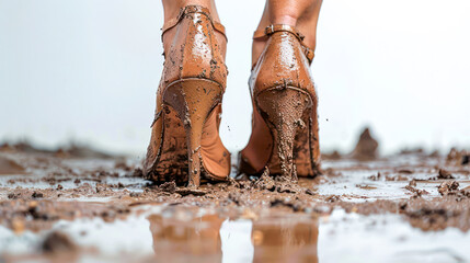 women's shoes in the mud
