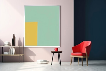 Colorful modern interior. colorful paintings and furniture