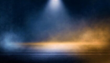a dark empty street dark blue background an empty dark scene neon light spotlights the asphalt floor and studio room with smoke float up the interior texture night view