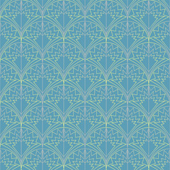Seamless vector geometric art deco pattern with arches and gradients on a stylish blue background
