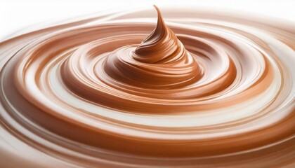 close up of chocolate swirl on white background with some smooth lines in it liquid caramel close up