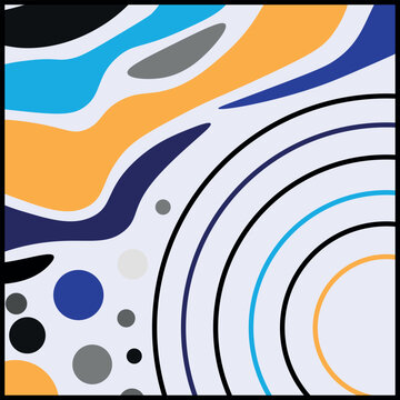 Square pattern with blue, yellow and gray geometric shape on ice blue background. Modern art design for artsy background or hijab scarf and foulard pattern. Fashionable template. Abstract vector
