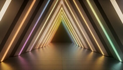 3d rendered black geometric background with lgbtq rainbow neon lights