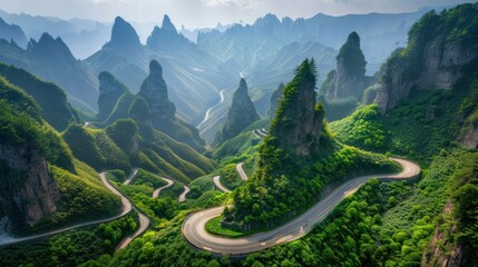China, snaking through dramatic landscapes, symbolizing rich history picturesque 