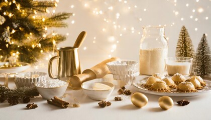 christmas baking background on white table
