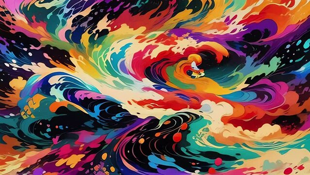 Psychedelic colorful animation with brightly colored loops, abstract illustrations transformations and metamorphose. AI generated cinematic video