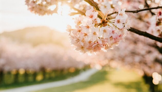 pink cherry tree blossom flowers blooming in spring easter sunrise for a mothers day background