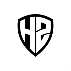 HZ monogram logo with bold letters shield shape with black and white color design